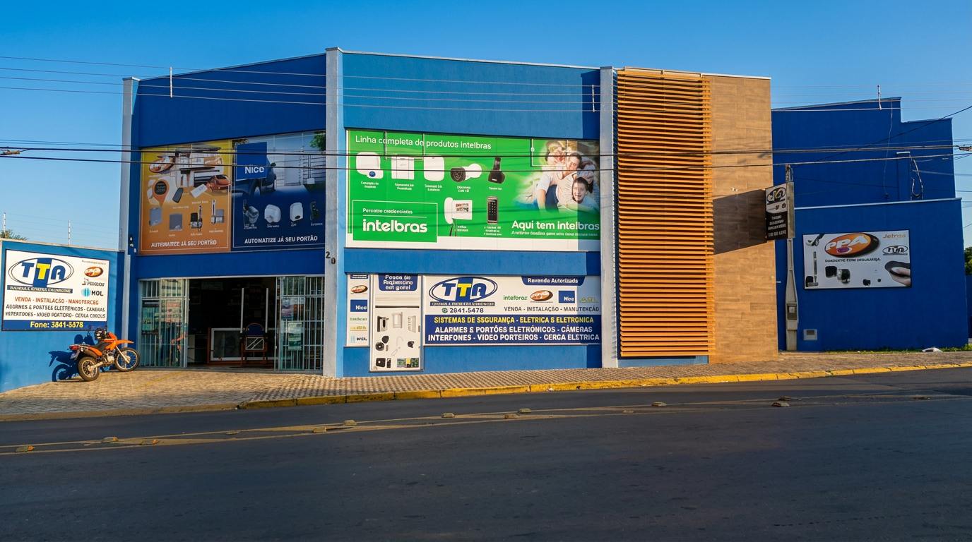 Fachada da loja TTA Alarmes em Mogi Guaçu